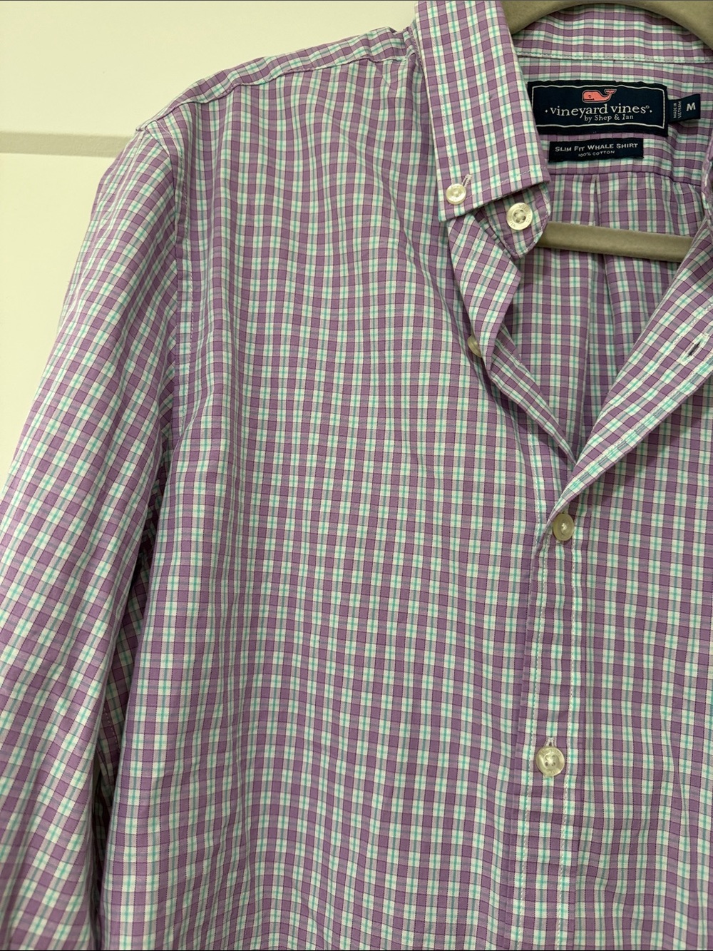 Vineyard Vines Men’s Lavender and White Checked Button-Down Shirt - Picture 4 of 4